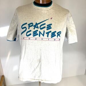 Vtg Houston Space Center Shirt Mens XL White Teal TeeJays USA Made Y2K